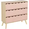 Image de Commode enfant décor bois rose 3 tiroirs, pieds bois de pin