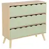 Image de Commode enfant décor bois vert 3 tiroirs, pieds bois de pin