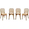Image de Lot de 4 chaises vintage en bois et rotin, effet noyer
