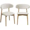 Image de Lot de 2 chaises en bois d'hévéa naturel et tissu bouclette blanc