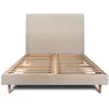 Image de Lit avec tête de lit tapissier tissu et sommier kit beige brun 160x20