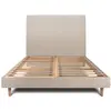 Image de Lit avec tête de lit tapissier tissu et sommier kit beige brun 140x19