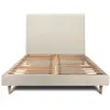 Image de Lit avec tête de lit tapissier tissu et sommier kit beige clair 200x2
