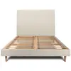 Image de Lit avec tête de lit tapissier tissu et sommier kit beige clair 180x2