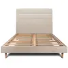 Image de Lit avec tête de lit lignes tissu et sommier kit beige brun 140x190