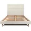Image de Lit avec tête de lit lignes tissu et sommier kit beige clair 200x200