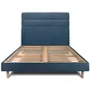 Image de Lit avec tête de lit lignes tissu et sommier kit bleu océan 180x200
