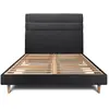 Image de Lit avec tête de lit lignes tissu et sommier kit noir 180x200