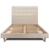Image de Lit avec tête de lit capitonnée tissu et sommier kit beige brun 160x2