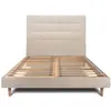Image de Lit avec tête de lit capitonnée tissu et sommier kit beige brun 140x2