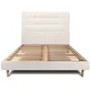 Image de Lit avec tête de lit capitonnée tissu et sommier kit beige clair 200x
