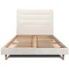Image de Lit avec tête de lit capitonnée tissu et sommier kit beige clair 140x