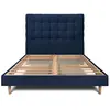 Image de Lit avec tête de lit capitonnée velours et sommier kit bleu océan 160