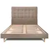 Image de Lit avec tête de lit capitonnée velours et sommier kit taupe 200x200