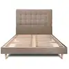 Image de Lit avec tête de lit capitonnée velours et sommier kit taupe 140x190