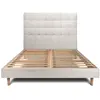 Image de Lit avec tête de lit capitonnée et sommier kit beige clair 140x190