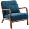 Image de Fauteuil velours bleu pétrole, hévéa teinté