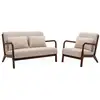 Image de Banquette + fauteuil hévéa teinté noyer clair