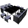 Image de Table et chaises 10 places en résine tressée noir et gris