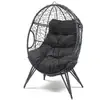 Image de Fauteuil oeuf sur pied en résine noir effet rotin