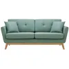 Image de Canapé 3 places scandinave et 2 coussins en tissu vert d'eau