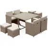 Image de Salon de jardin 4-8 places en résine beige avec coussins beige