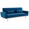 Image de Canapé convertible en velours bleu pétrole avec pieds fins or rose