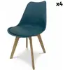 Image de 4 chaises scandinaves pieds bois de hêtre bleu canard