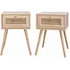 Image de Lot de 2 tables de chevet effet bois et cannage, 1 tiroir