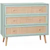 Image de Commode en décor bois vert céladon et cannage