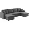 Image de Canapé panoramique convertible en tissu gris foncé