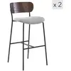 Image de Lot de 2 tabourets de bar en métal et frêne tissu gris
