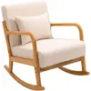 Image de Rocking chair en bois massif et tissu beige