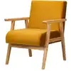Image de Fauteuil de salon en bois massif et velours jaune moutarde