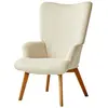 Image de Fauteuil de salon en bois massif et velours côtelé beige