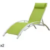 Image de Lot de 2 transat en textilène vert et structure blanche