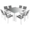 Image de Salon de jardin 8 places en aluminium blanc et gris