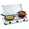 Image de Réchaud gaz portable 3 feux 3450W Blanc laqué Couvercle Plaque de cuisson KEMPER