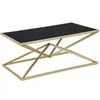 Image de Table basse rectangulaire en verre trempé et métal L. 110 x l. 60 x H. 45 cm Noir et Or