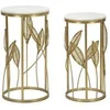 Image de Lot de 2 Tables d'Appoint Effet Marbre "Leaf" 65cm Or