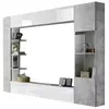 Image de Mur TV SIRIUS avec rangements - Coloris : Blanc laqué et béton