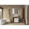 Image de Ensemble Meuble salle de bain HAMBOURG L78 - Vasque + 2 Tiroirs + 3 niches + Colonne - Coloris chêne clair et laqué blanc