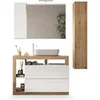 Image de Ensemble Meuble salle de bain HAMBOURG L110 - Vasque + 2 Tiroirs + 3 niches + Colonne - Coloris chêne clair et laqué blanc