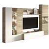 Image de ESSENCIAL Meuble TV avec LED classique blanc brillant et décor chêne - L 260 cm