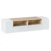 Image de Meuble TV ALICE 4 portes et 2 niches de rangement L138cm - Blanc et bois
