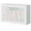 Image de Buffet 3 portes 1 niche mélaminé blanc et bois clair Carla 144 cm