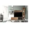 Image de Ensemble Meuble TV LYRA : Vitrine + meuble TV + étagère - Mélaminé blanc et chêne - 3 Portes - L240 x P41 x H180 cm