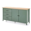 Image de Buffet bas 2 portes 3 tirois - decor chene et vert - L 150 x P 40 x H 80 cm - MADINA