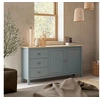 Image de Buffet 2 portes 3 tiroirs 150x40x80 cm vert grisé et chêne - ZRATA