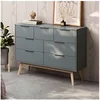Image de Commode 5 tiroirs 120x40x83 cm en pin vert grisé - KLIMEA